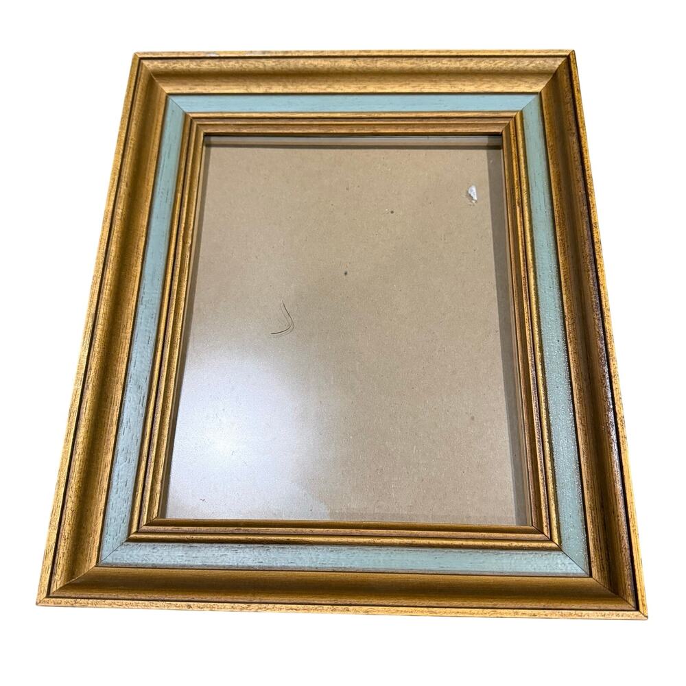 Vintage Ornate Solid Wood Picture Frame Gold Blue Painted 8x10 Size Wall Hanging